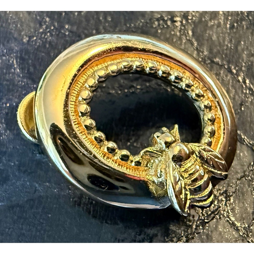 Dior Vintage Signed Dainty Bee Gold Tone Oval Brooch Pin Mid-century